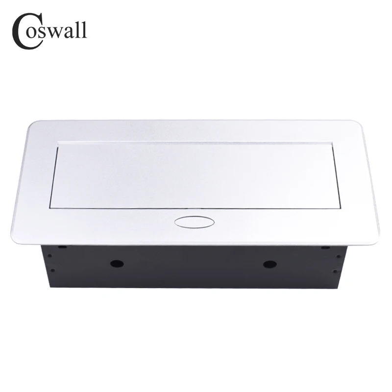 Beste COSWALL Zinklegering Plaat Slow POP UP 3 Power EU Wit Socket Kantoor Vergaderzaal Hotel Tafel Desktop Outlet Zilver cover