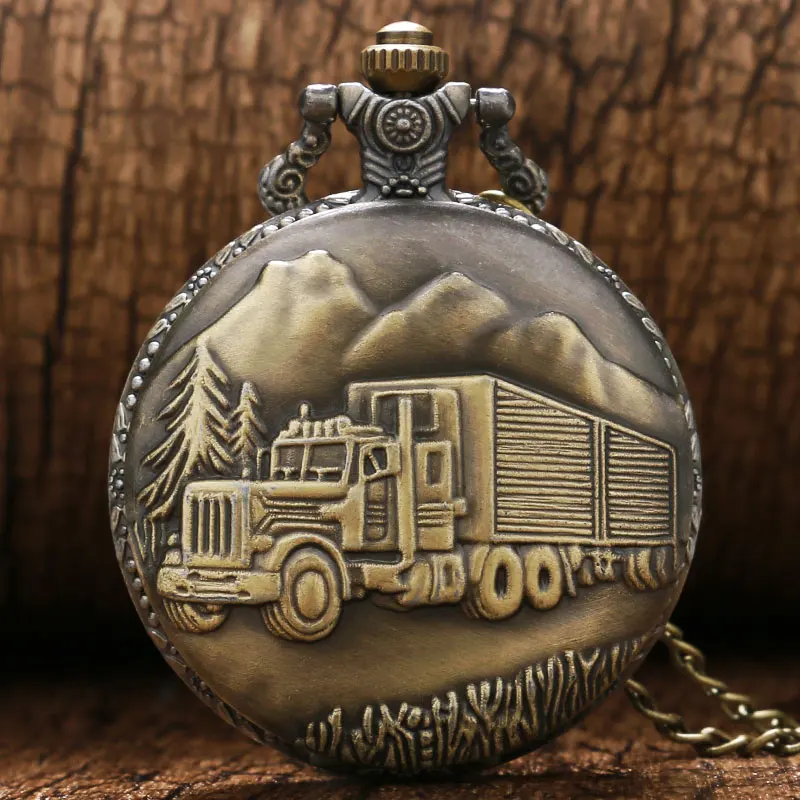 Antique Big Size Forest Big Truck Pocket Watch Retro Bronze Necklace Watches for Men Women Gift 2