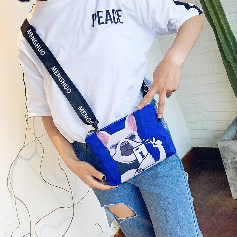 Menghuo New Cute Dog Cat Printed Canvas Crossbody Shoulder Bags Summer Female Casual Canvas Bags Nylon Bag Design Messenger Bag (16)