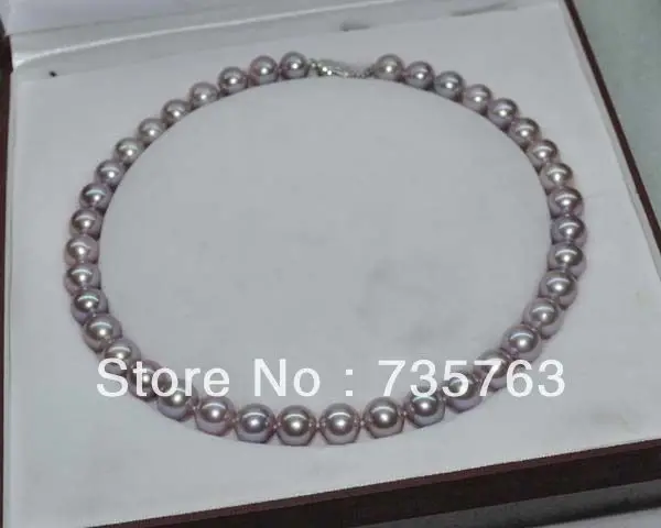 

NEW N76 Natural Rare purple AAA+11-12mm high luster round pearl necklace