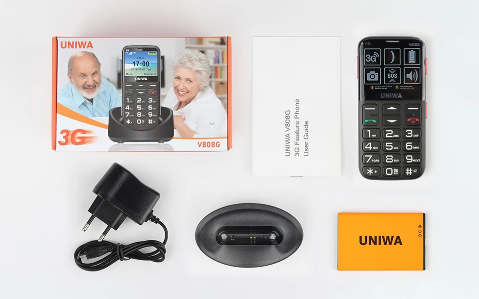 Uniwa V808G мобильного телефона старика 3g кнопка SOS 1400 мАч 2 31 3D изогнутые Экран фонарик