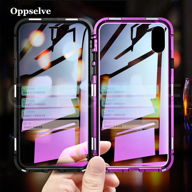 Oppselve Магнитный чехол для телефона iPhone XR XS MAX X 8 7 6 6S Plus 8Plus двухсторонний стеклянный