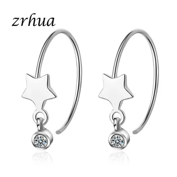 

ZRHUA Authentic 925 Sterling Silver Shiny Star CZ Exquisite Stackable Drop Earrings for Women Zircon Jewelry Christmas Gift