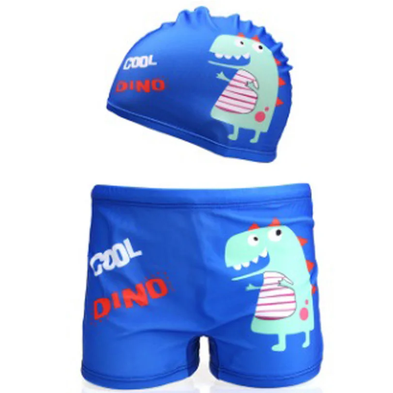 2PCS Swimming Trunks+Swim Caps Kids Swimwear Child Baby Boys Swim Trunks Animal Board Shorts Beach Hat Dinosaur