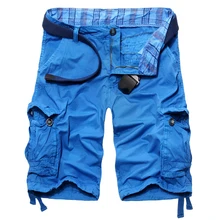 LANBAOSI Модные мужские повседневные шорты свободные хлопковые стильные многокарманные бермуды Masculina однотонные пляжные шорты, брюки Капри