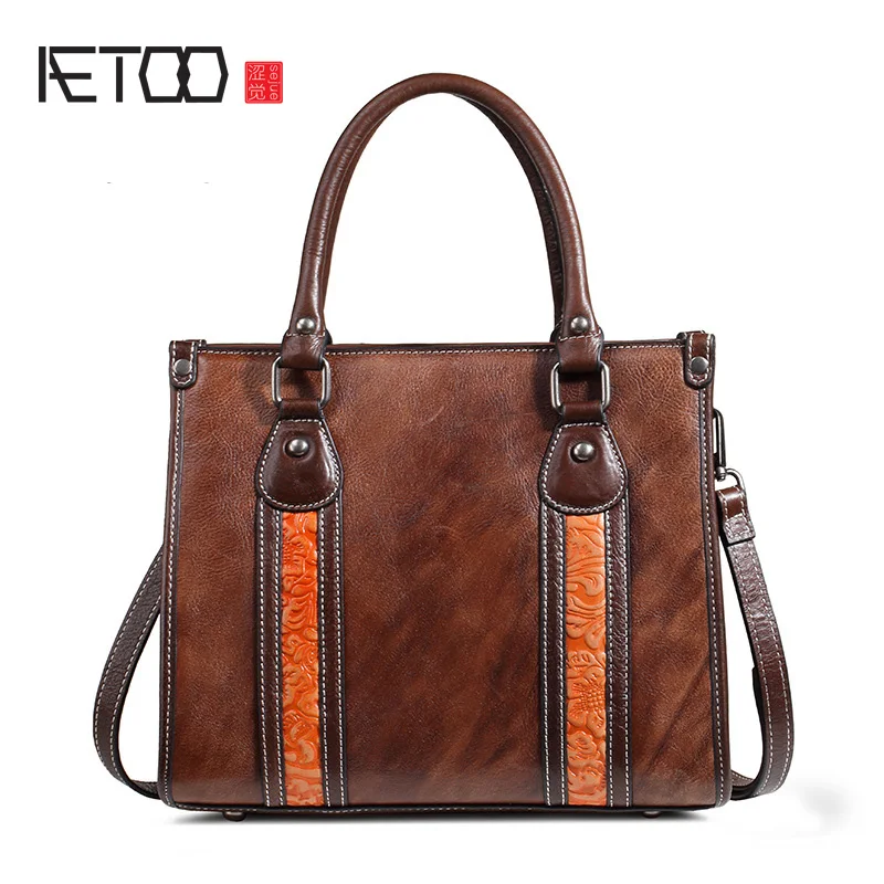 

AETOO European and American leather bags, leather retro shoulder lady bag, leather hand-colored hand-held oblique cross bag