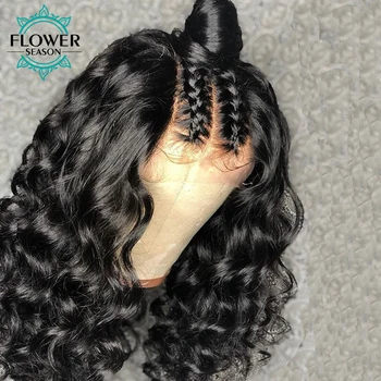 

Curly Glueless Full Lace Human Hair Wigs with baby hair Peruvian Remy Hair Wig Preplucked 130% Bleached Knots FlowerSeason