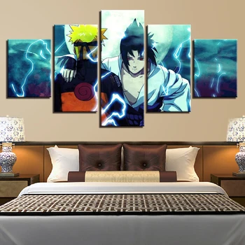 

Hd Prints Canvas Home Decor Modular Pictures 5 Panel Modern Naruto Sasuke Painting Animation Posters Wall Art Boys Room Frame