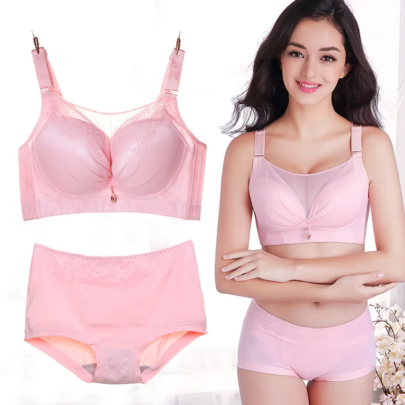 

Plus Size Bra Set thin soft push up Wire Free Unlined C D E cup Bra and Briefs Set 36-50 Large Cup Lingerie Set Underwear Set