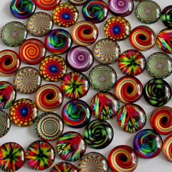 

10mm Mixed Style Kaleidoscope Round Glass Cabochon Flatback Photo Dome Jewelry Finding Cameo Pendant Settings 50pcs/lot (K02830)
