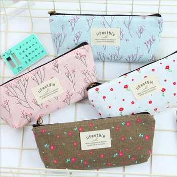 

Cute Fashion Garden Flower Pencil Bag Canvas Cosmetic Bag Children'S Student Stationery Gift Bag School Office Supplies 1pc