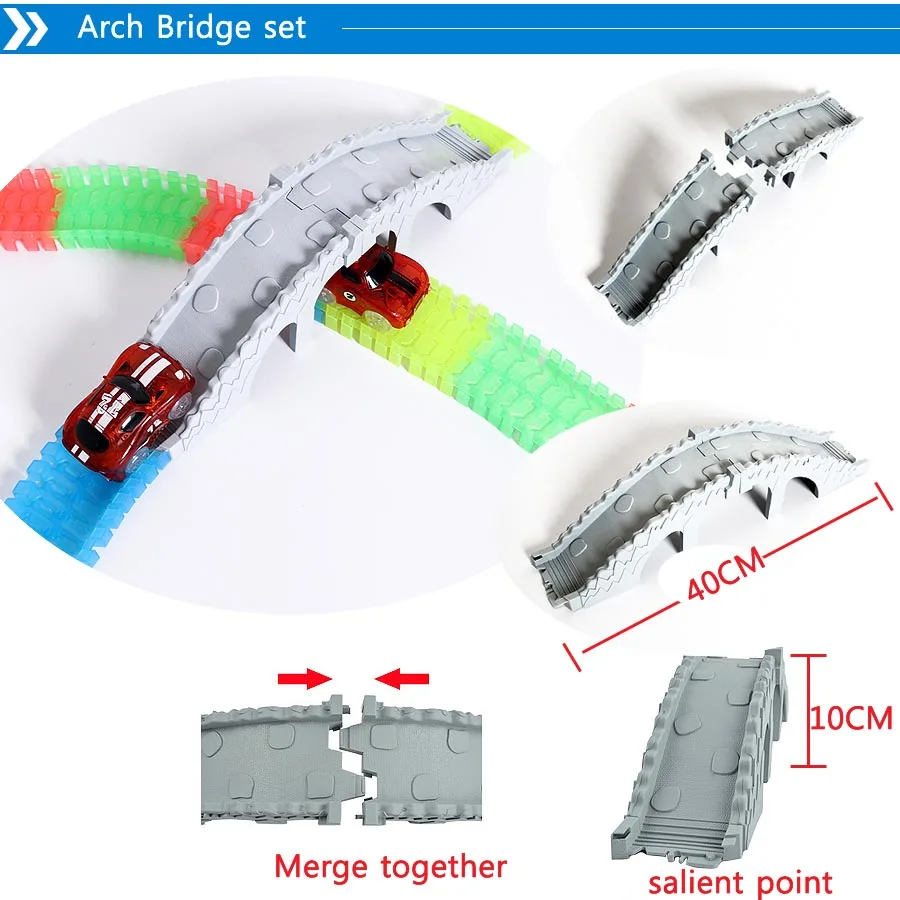 Создайте дорожный игрушечный волшебный гибкий гоночный автомобиль трек Набор аксессуаров и светодиодный гоночный автомобиль светится в темноте гоночный трек Обучающий игровой набор - Цвет: 1 Set Arch bridge