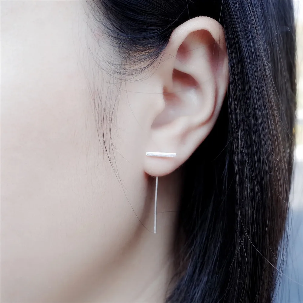 Форзац 925 пробы серебряные Длинные Полоски серьги-гвоздики для женщин оригинальные простые дамские предотвращающие аллергию ювелирные изделия из стерлингового серебра