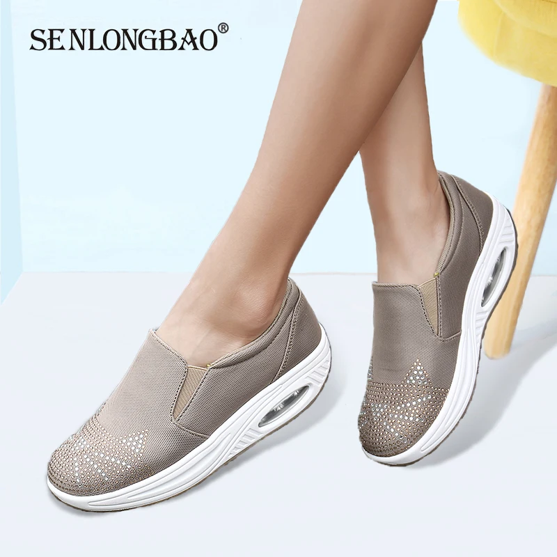 

Autumn New Women Sneakers High Quality Breathable Mesh Flat Shoes Women Thick bottom Loafers Non-slip Wedges Shoes for Women