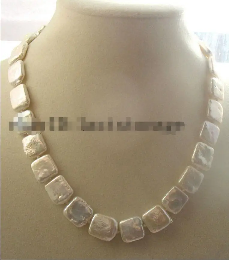 

Free shipping hot sale Women Bridal Wedding Jewelry >> WOW! freshwater pearl white square necklace 18" nature wholesale fashion