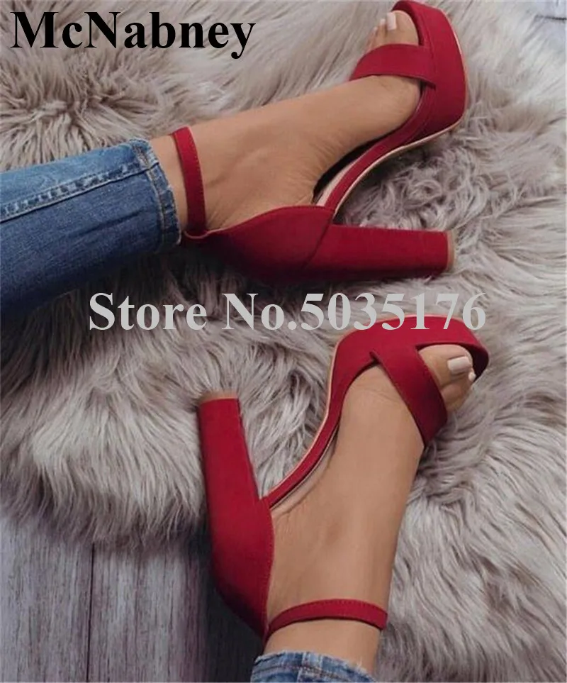

2019 European Fashion Gladiator Solid Peep Toe High Platform Sandals Ankle Strap Buckle Hoof Heel Cover Heel Sandals Dress Shoes