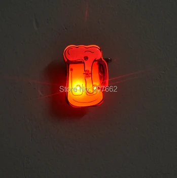 

25pcs/lot Popular Cartoon Beer Mug Flashing LED Light Up Badge/Brooch Pins for Party Favors