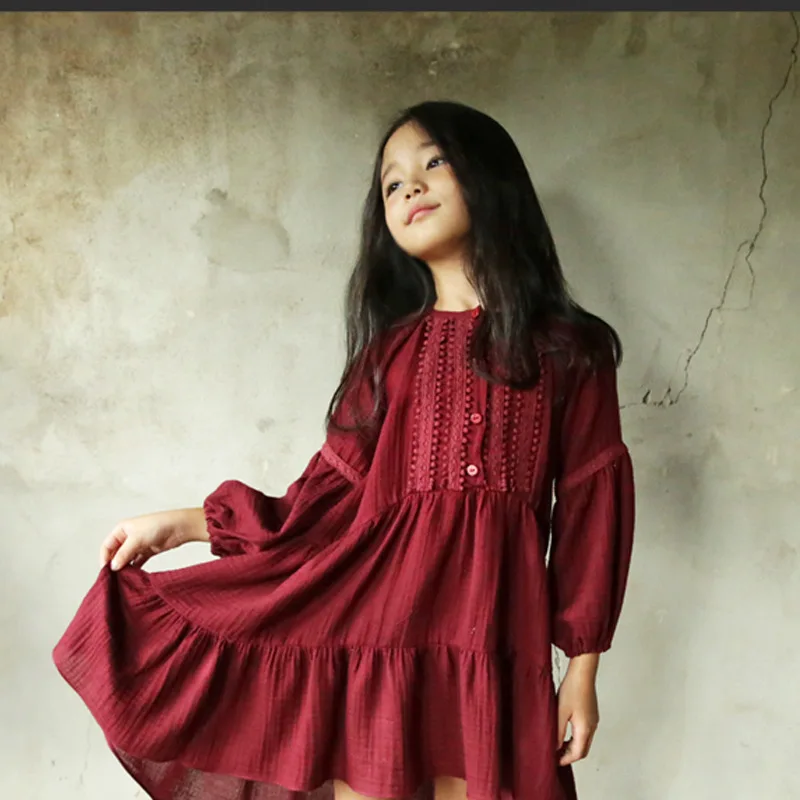 Г. Новое Детское осеннее платье детское платье принцессы для маленьких девочек свободное хлопковое льняное кружевное платье с вышивкой для малышей#3655