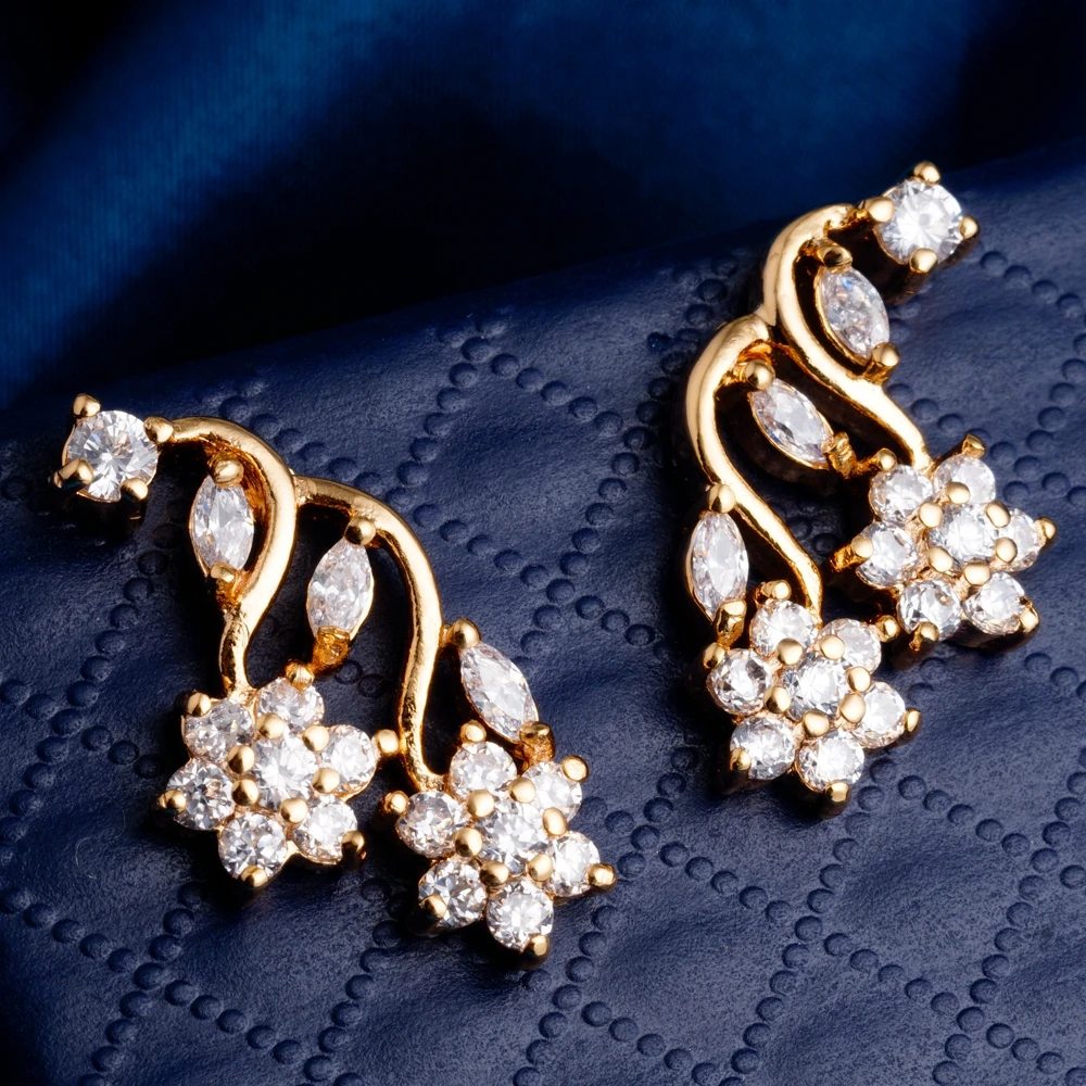 

Yunkingdom flower earrings women gold color clear cubic zirconia fashion earring M0194