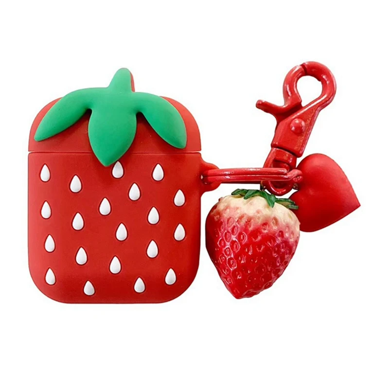 Soft Silicone Case Earphones For Apple Airpods Bluetooth Wireless Earphone Protective Skin Cover Box Strawberry Pattern Keychain