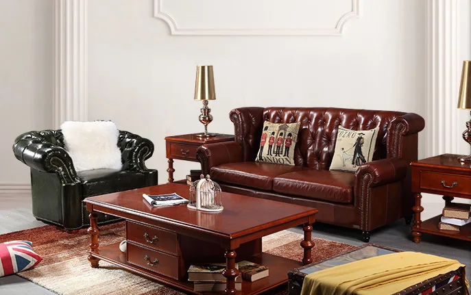 High quality cow top graded real genuine leather sofa/living room sofa furniture American style home used 1+3 seater brown couch