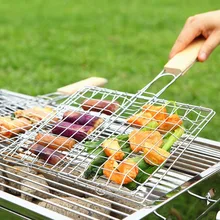 Moyishi Nonstick Stainless Steel Fish Grilling Basket Folding for Roast BBQ Barbecue with Wood Handle