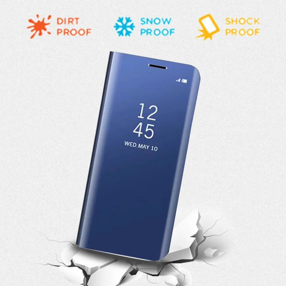 

2 Pcs Sky Blue PU Leather Phone Case Smart Mirror Clear Flip Type 360 Degree Protective Cover Suitable for Samsung Note 8
