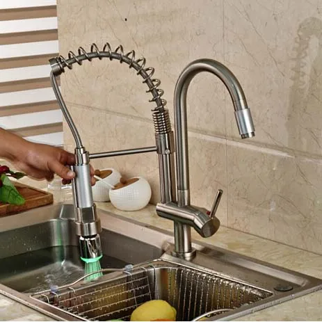 Cheap Deck Mounted Brushed Nickel Spring Kitchen Faucet Hot Sale Vessel Sink Mixer Tap Swivel Spout Hot and Cold Water Cheap Deck Mounted Brushed Nickel Spring Kitchen Faucet Hot Sale Vessel Sink Mixer Tap Swivel Spout Hot and Cold Water