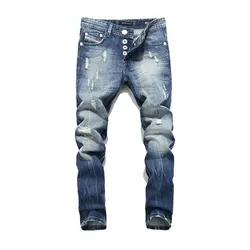 Balplein 100% Cotton.Newly Designer Men Jeans BlueColor Straight Fit Buttons Long Pants Top Quality Brand Ripped Jeans Men29-38 Balplein 100% Cotton.Newly Designer Men Jeans BlueColor Straight Fit Buttons Long Pants Top Quality Brand Ripped Jeans Men29-38