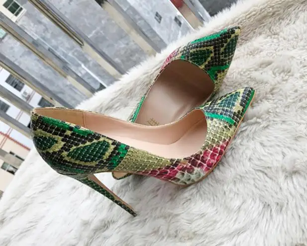

Free shipping real photo pointed toe green beige snake python pointed toe women lady 120mm hot sale high heel shoes pump on sale