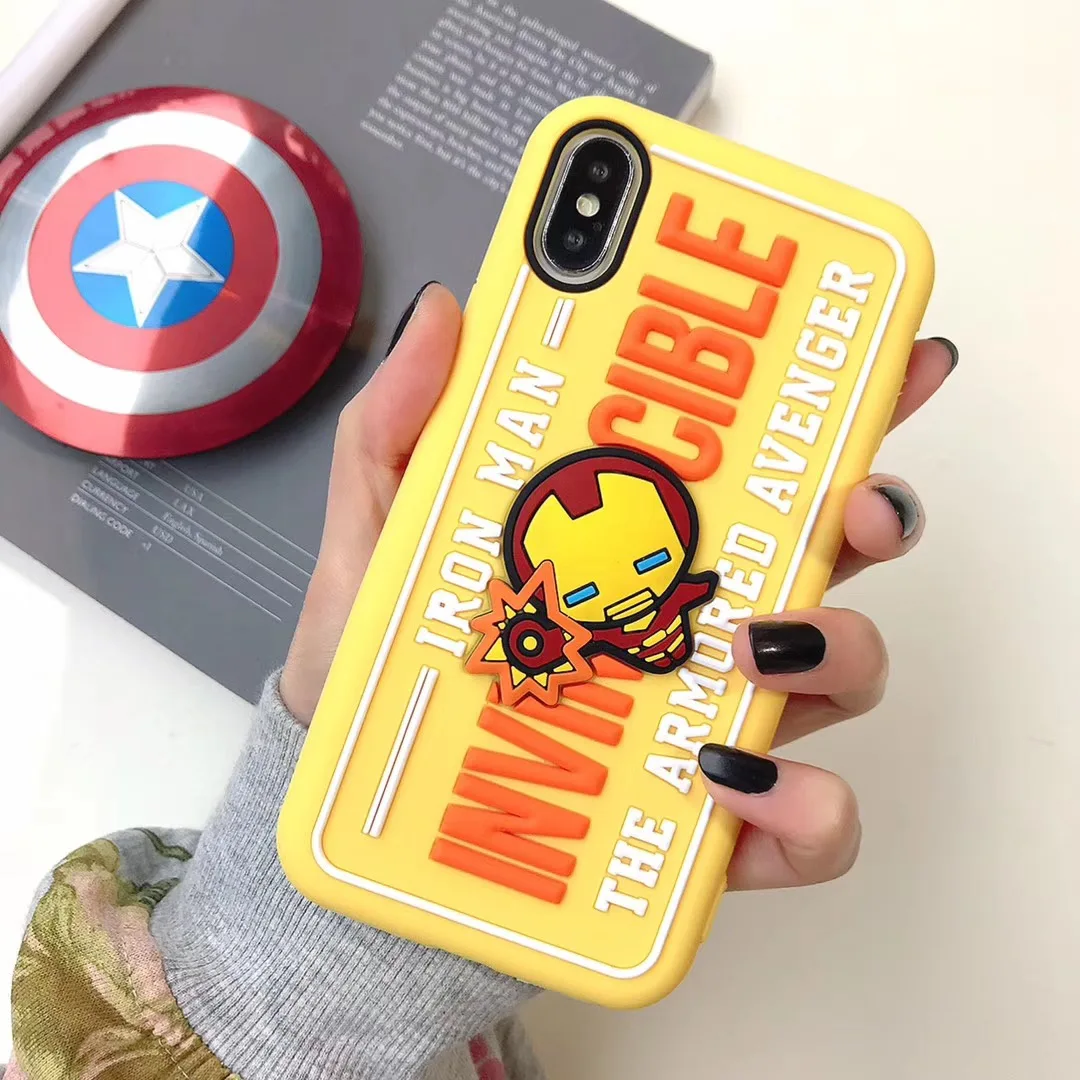 3D стерео Marvel Мстители чехол для iPhone 11 pro X XS Max Xr 7 8 6 Plus Железный человек Америка Капитан человек паук Мягкий силиконовый чехол