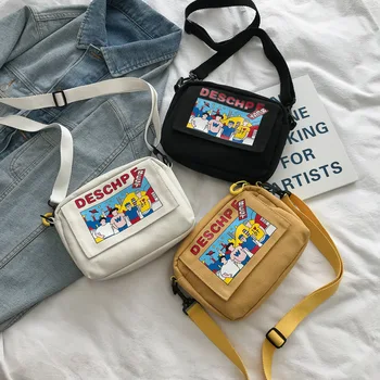 

2019 Summer New Hot Fashion Fresh Printed Canvas Bags for Women Female Cartoon Printing Zipper Shoulder Bags Handbags