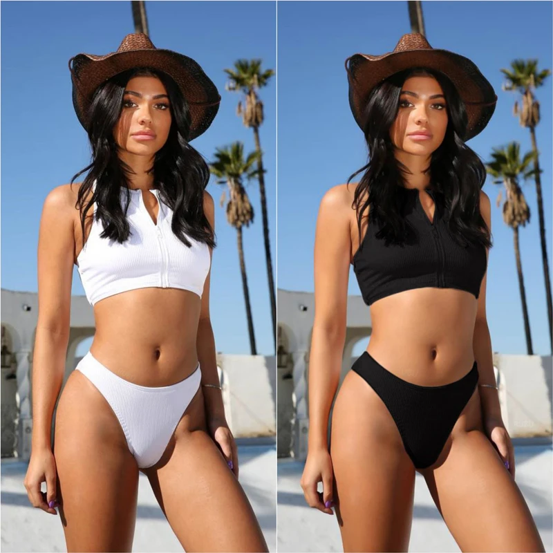 

Women's Swimming Suit 2019 Swimwear Women Chest Zipper Bikinis Set Push Up Bra Swimsuit Bathing Suit Swimming Suit Beach Bikini