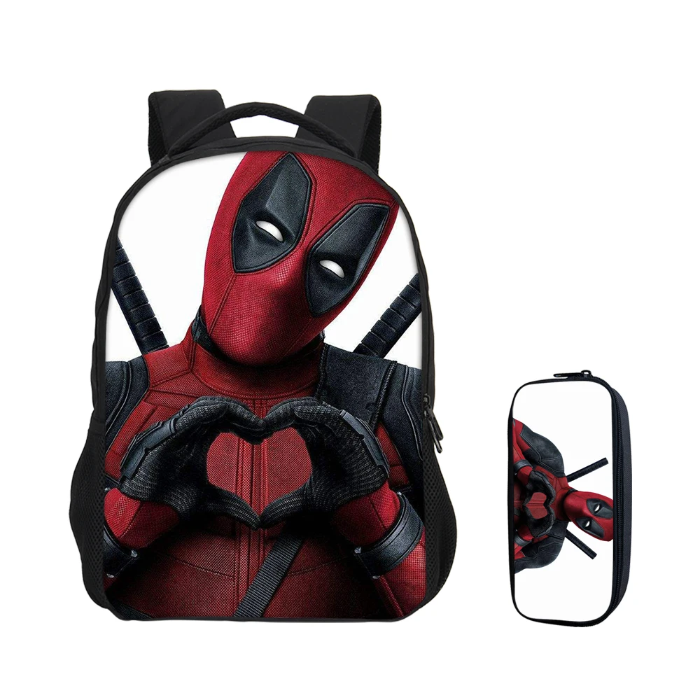

VEEVANV Brand Designer Fashion Marvel Deadpool 2 New 3D Printing Knapsack With Pencil Bag Boys Girls School Bag Children Bookbag