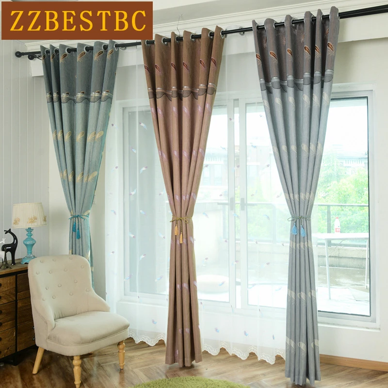 

High quality modern Pastoral feather embroidered curtains for Living Room Window Voile Curtain for bedroom hotel cafe kitchen