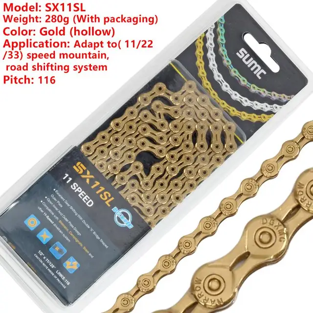 Sumc 116L Gold Bike Chain X8 X9 X10 X10sl X11SL Super Light For 8 9 10