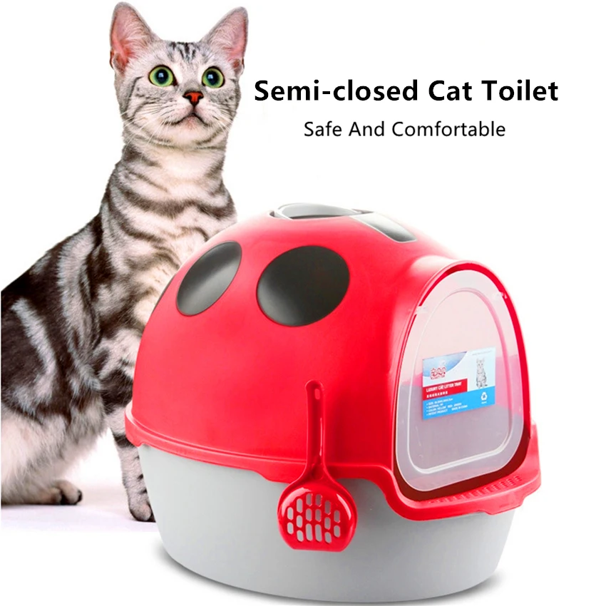 Cats Sandbox Litter Box Semi closed Tray Toilet Bedding Training