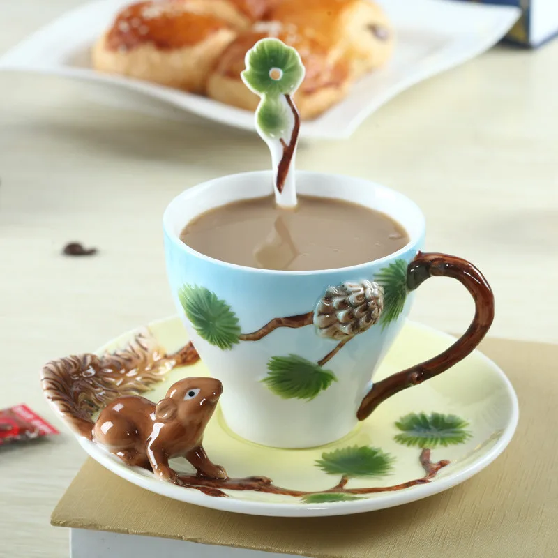 Эмаль Белка Кофе Кружки Чашки для чая и кружки с блюдцем ложка набор творческий посуда для напитков