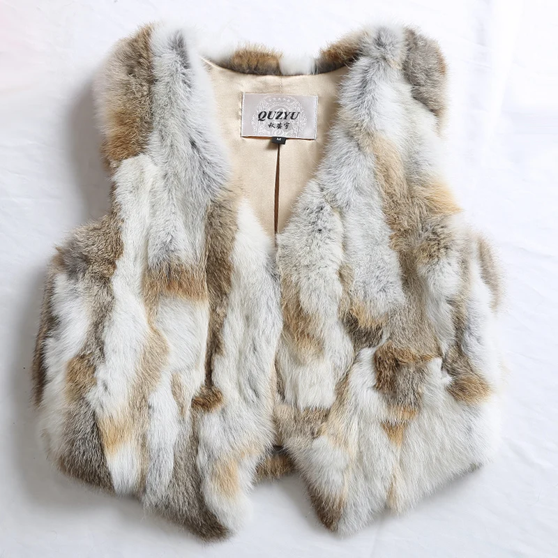 2016 Real Rabbit Fur Vest Waistcoat Autumn Winter Genuine Women Fur Outerwear Coat Lady Cute Gilet