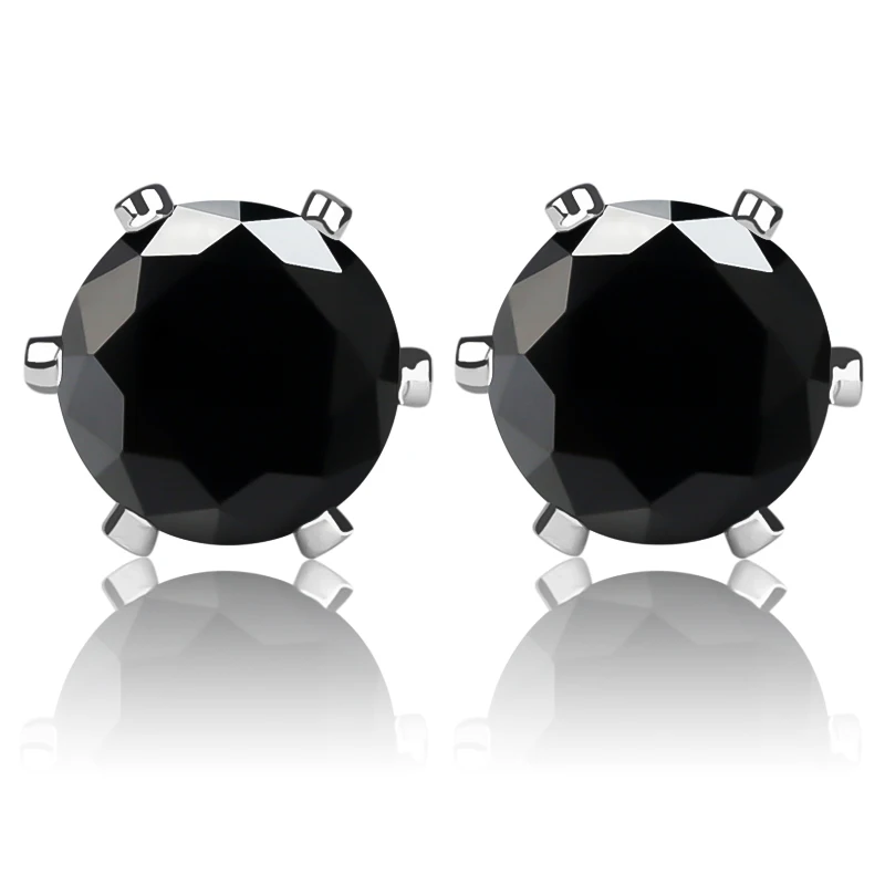 Fashion Stainless Steel Minimalists Earrings Silver Black And Clear Colors  Round CZ Stone Stud Earring Women For Gifts (1)