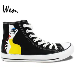 Вэнь оригинальный Дизайн Пользовательские Ручная роспись обувь мультфильм девушка подарки на день рождения для Для мужчин женский, черный