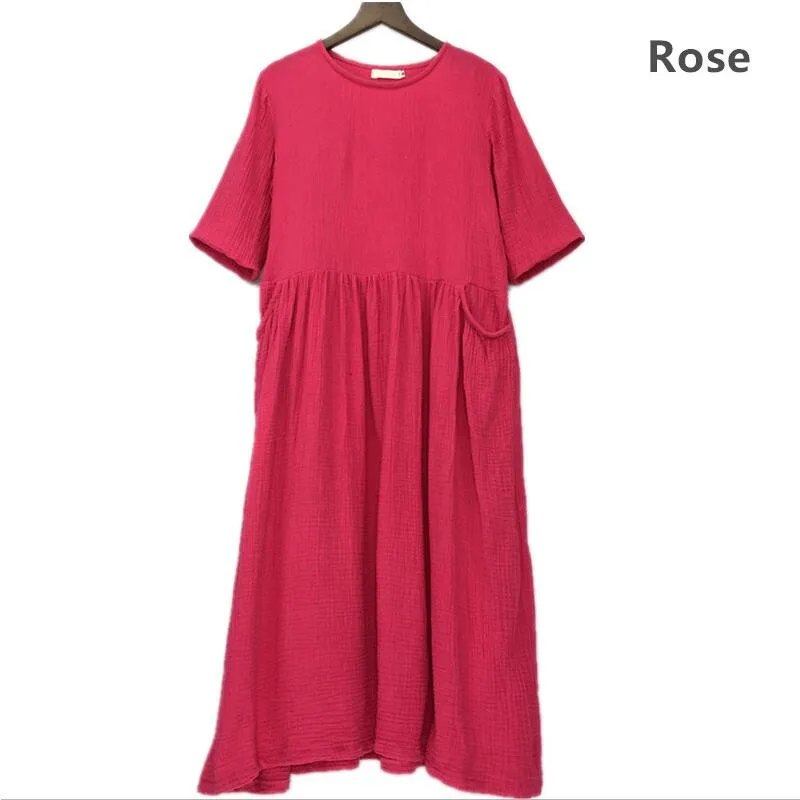 Модное повседневное хлопковое и льняное платье для милой леди 1-12 цветов на выбор, платья больших размеров, макси платье, M-5XL 6XL - Цвет: rose