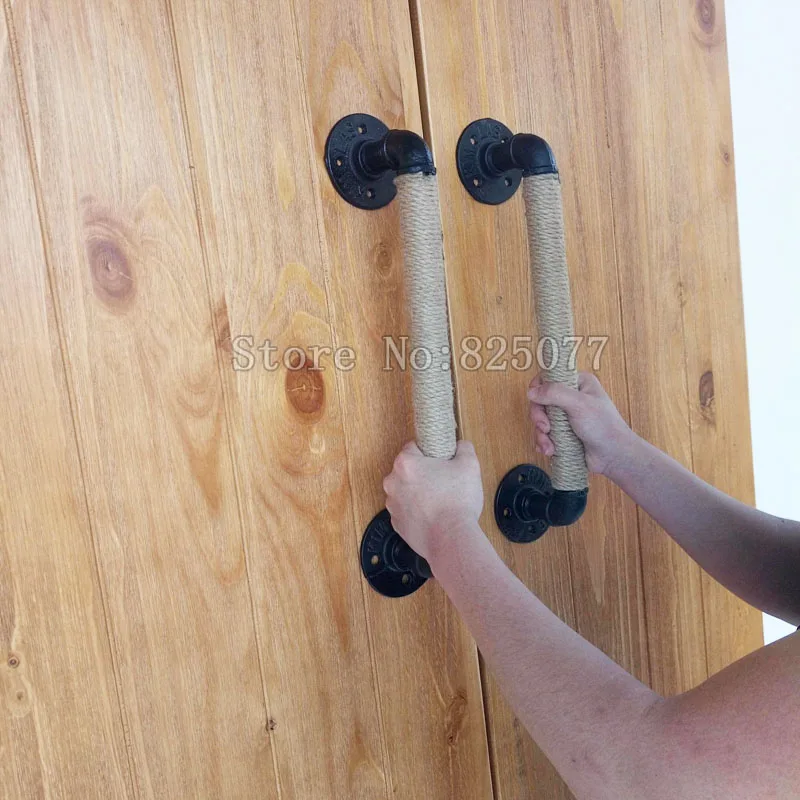 

1PCS Creative Retro Loft Hemp rope iron handle sliding barn door handle pull wood door handle barn door hardware KF864