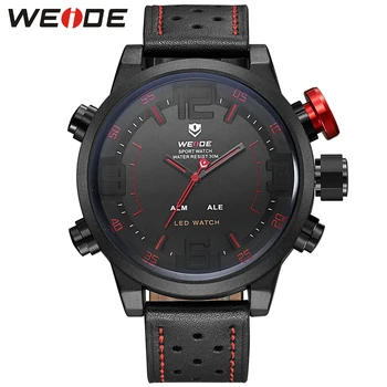 

WEIDE Watch Men Sport Water Resist Black Leather Strap Over size LED Display Auto Date Quartz Wristwatches Male Montre Homme