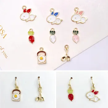 

10pcs/pack Rabbit Radish Bread Knife and Fork Enamel Charms Earring Pendant DIY Craft Bracelet Jewelry Finding Handmade