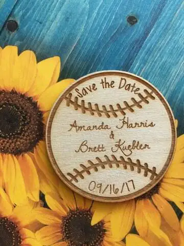 personalized baseball bride groom names wooden wedding save the date