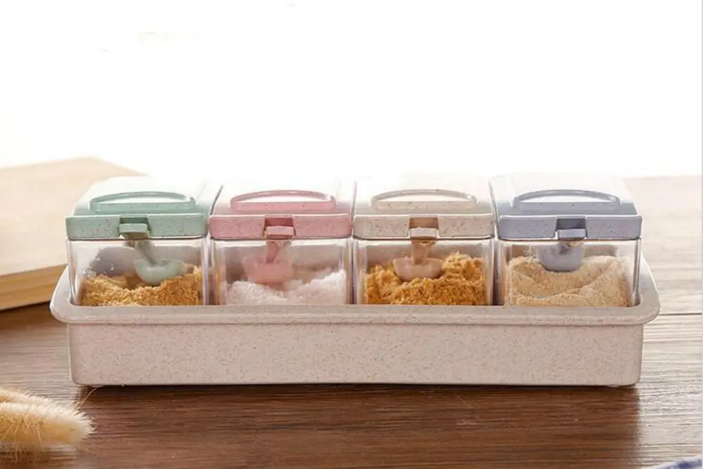 Приправа коробка 4 шт прозрачная коробка контейнер для хранения соли сахара кетчупа - Цвет: Прозрачный