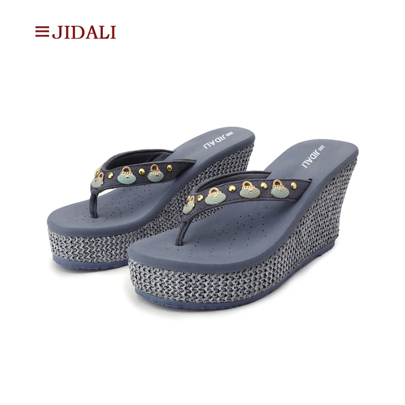 JIDALI/Модные женские Вьетнамки синие кошельки на высокой платформе уличные