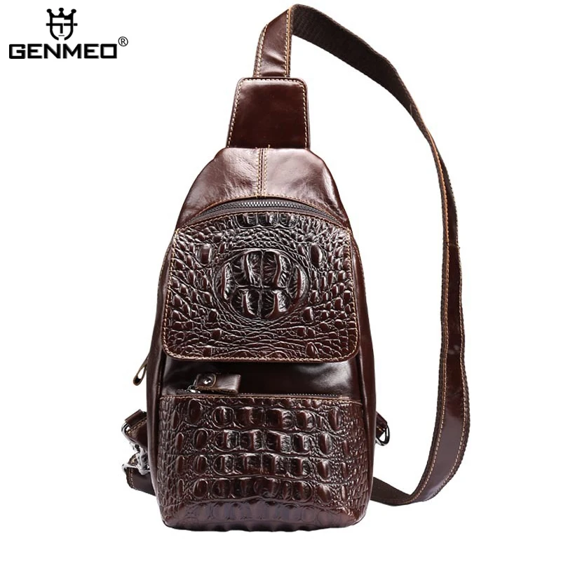 

New Arrival Alligator Genuine Leather Body-Cross Single Shoulder Bags Men Cow Leather Messenger Bag Retro Real Leather Tote bags