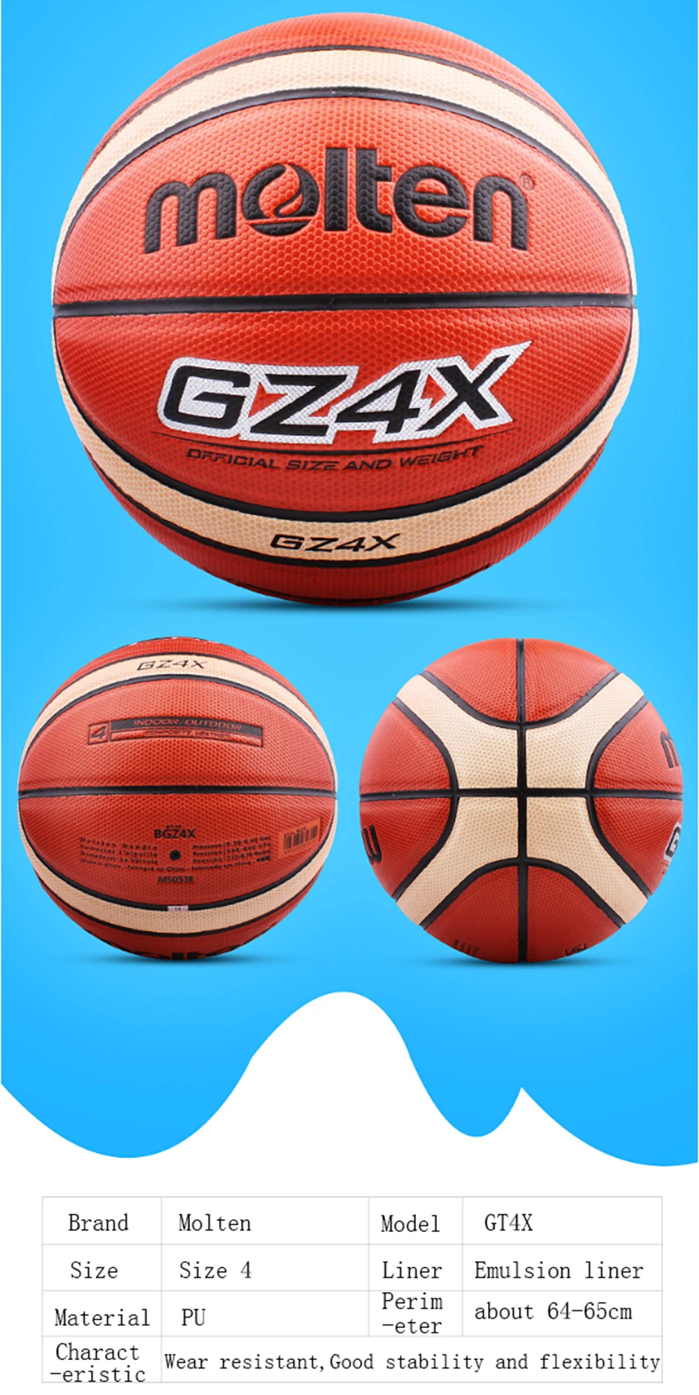 Оригинальный Molten Баскетбол мяч Gt4x/Gz4x высокое качество натуральной расплавленный PU Материал Размер 4 подходит для маленьких детей